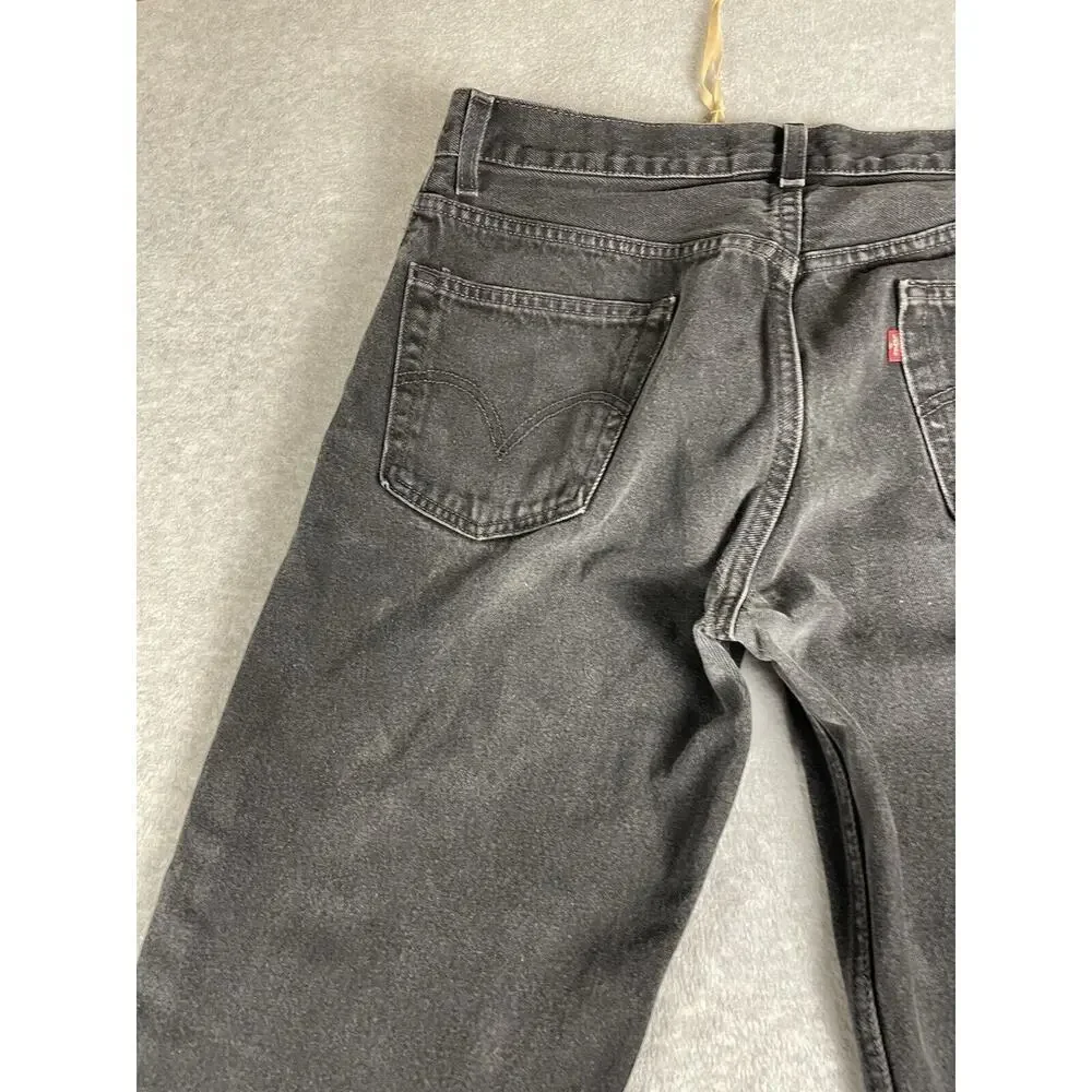 Levis 505 Jeans Adult 36x32 Black Denim Regular Fit Straight Leg Distressed